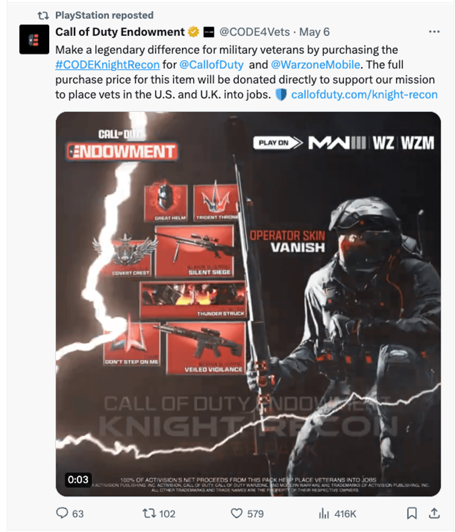 X post about Call of Duty