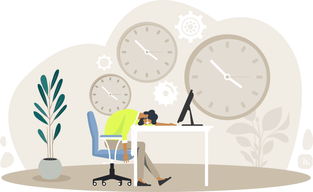 graphic of a person sleeping on a work desk