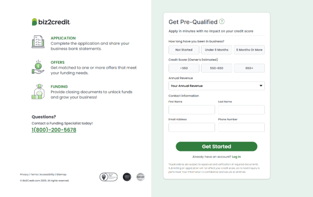 biz2credit prequalifications