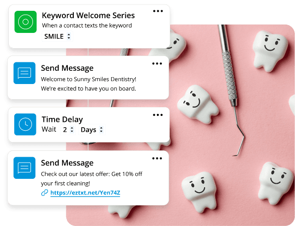 EZ Texting welcome series workflow with automated messages and a time delay