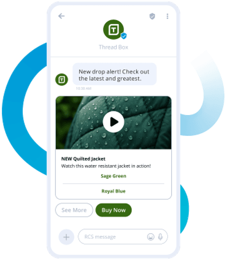 RCS message with a product video, color options and a Buy Now button