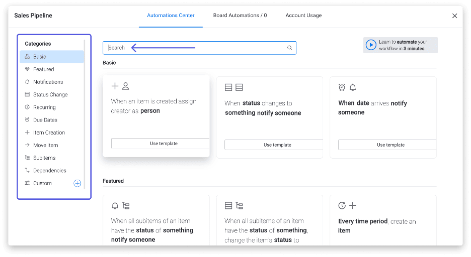 monday CRM workflows