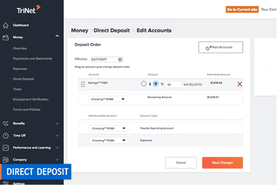 TriNet direct deposit