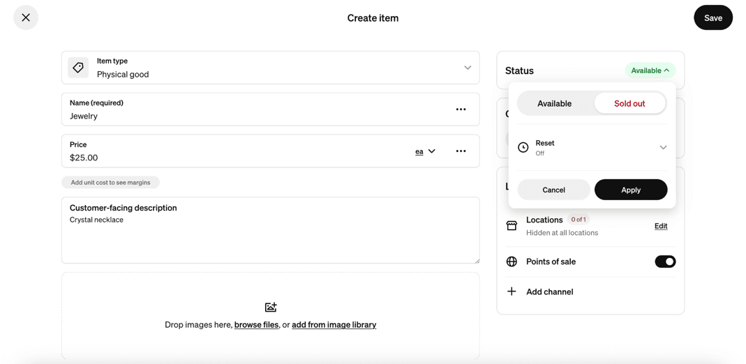 Creating an item in square