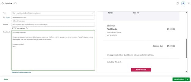 Quickbooks invoice