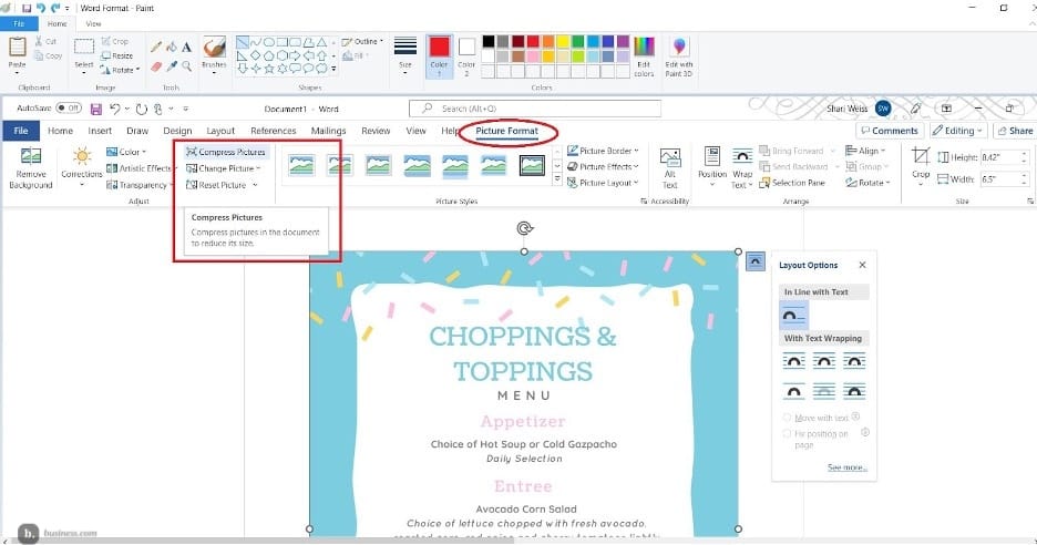 Microsoft Word picture format tab