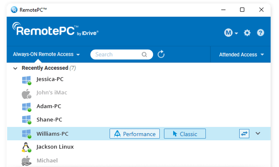 RemotePC performance viewer
