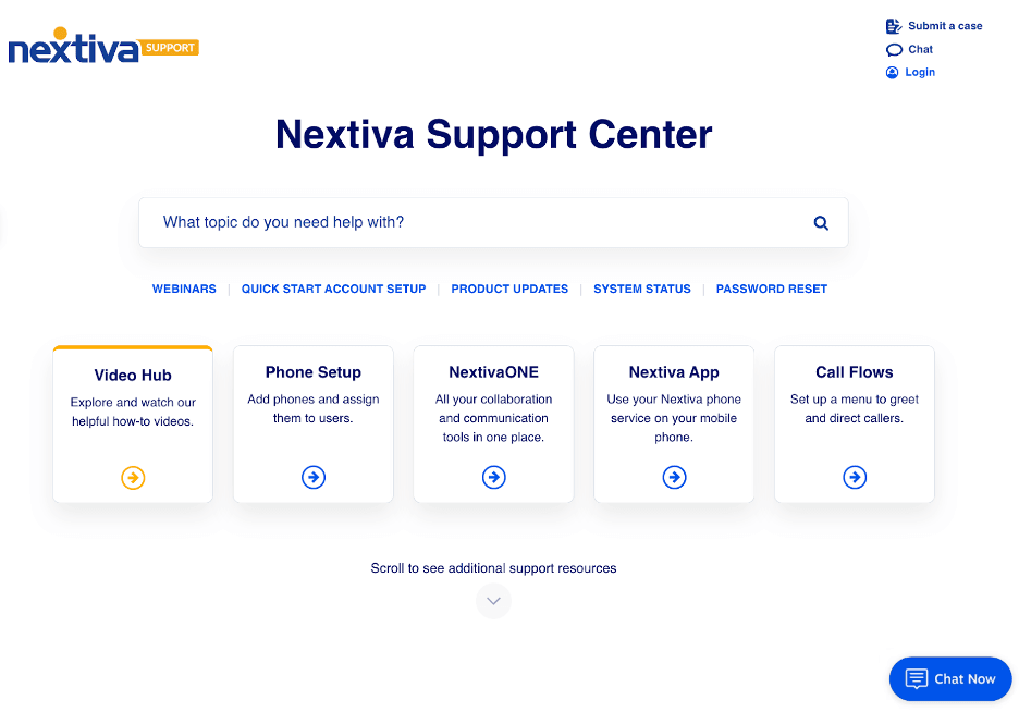 Nextiva customer support page