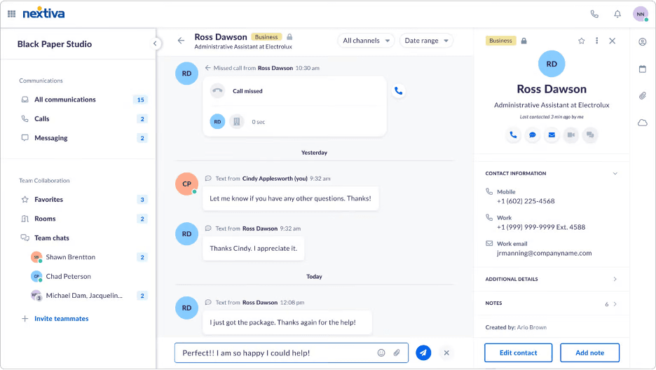 Nextiva communication channels