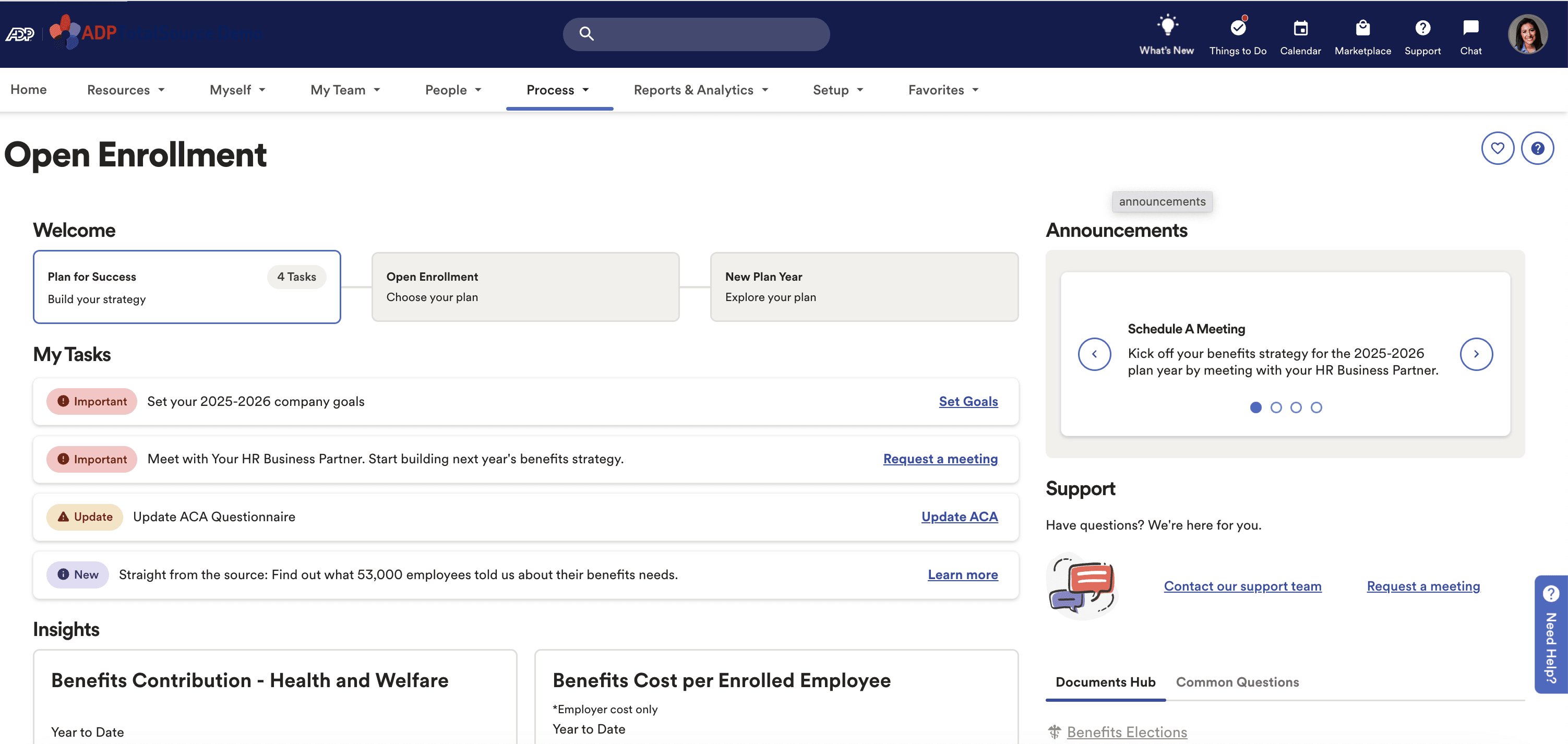 ADP Totalsource open enrollment screen