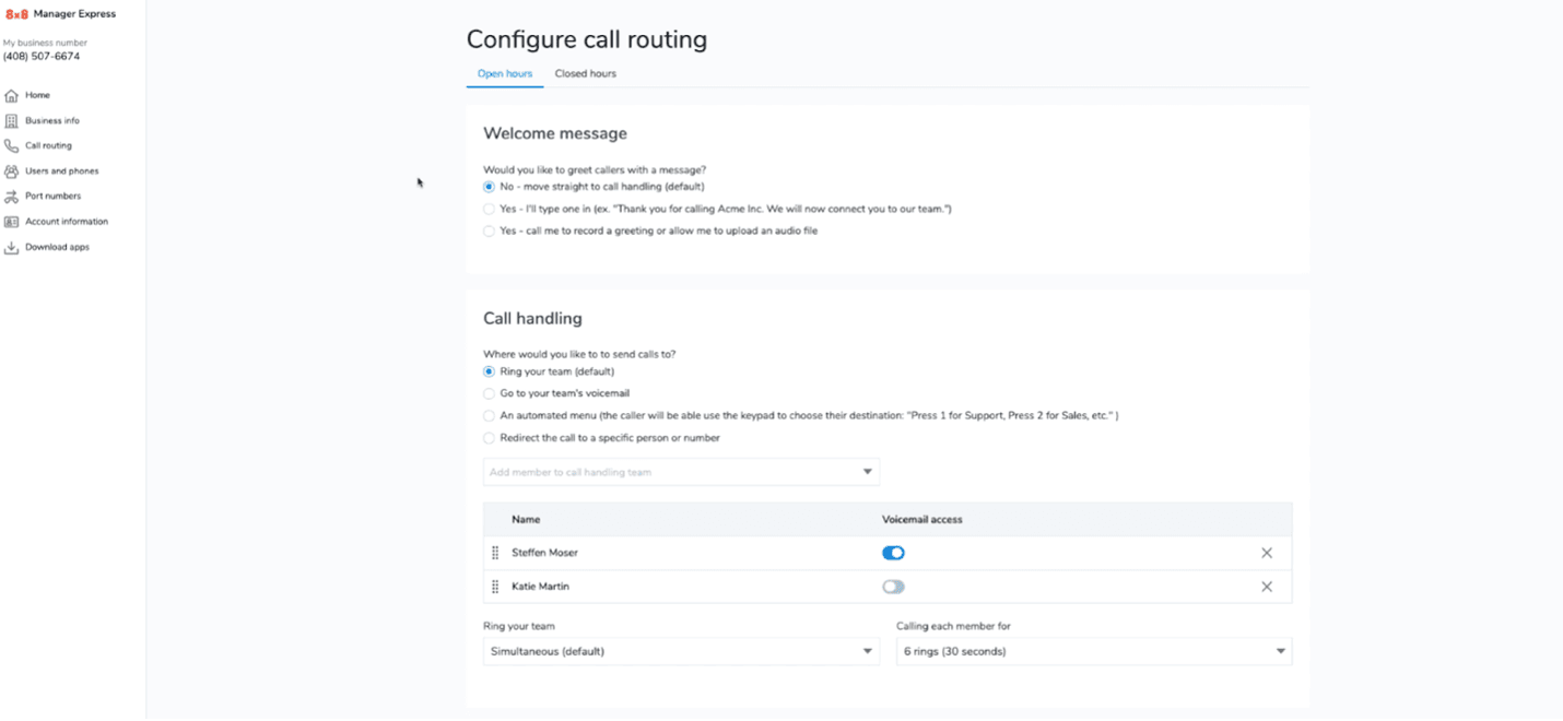 8x8 call routing