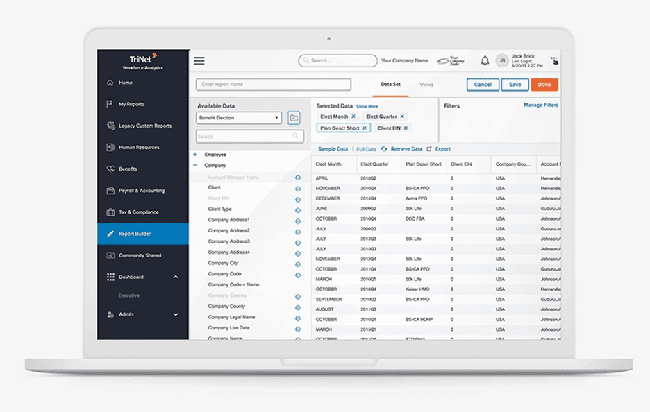 TriNet custom reports