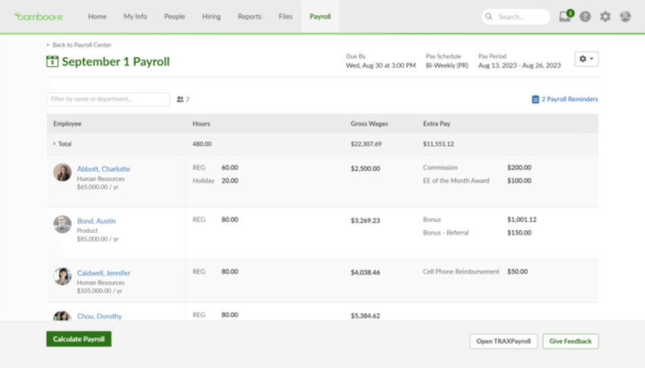 BambooHR interface