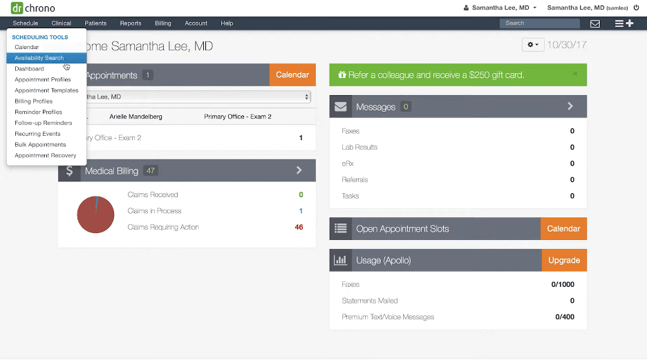 DrChrono user interface
