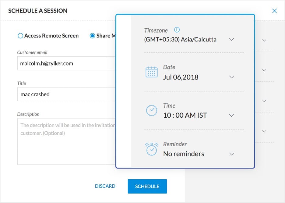 Zoho Assist remote support sessions