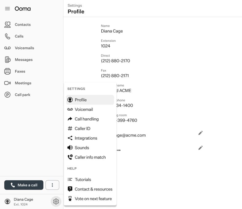Ooma desktop settings