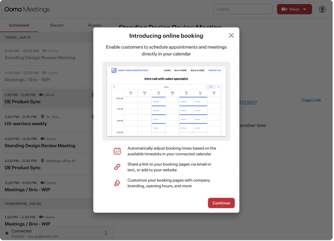 Ooma Office booking links