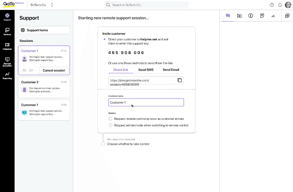 GoTo Resolve support initiation