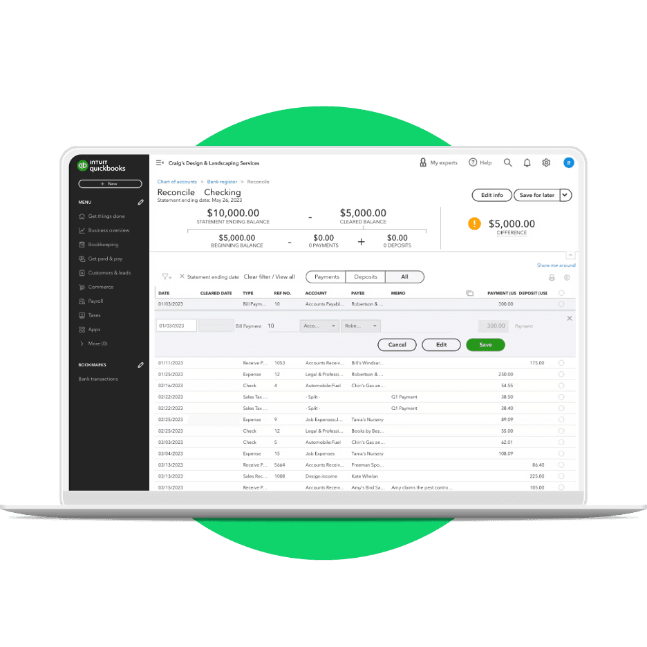 QuickBooks bank reconciliation