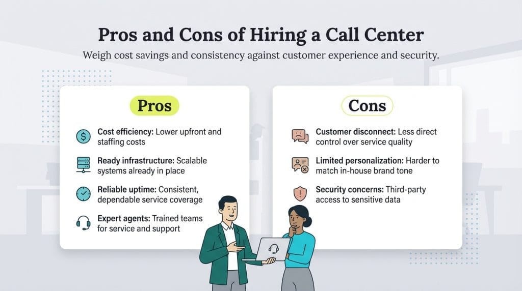 call center pros and cons graphic