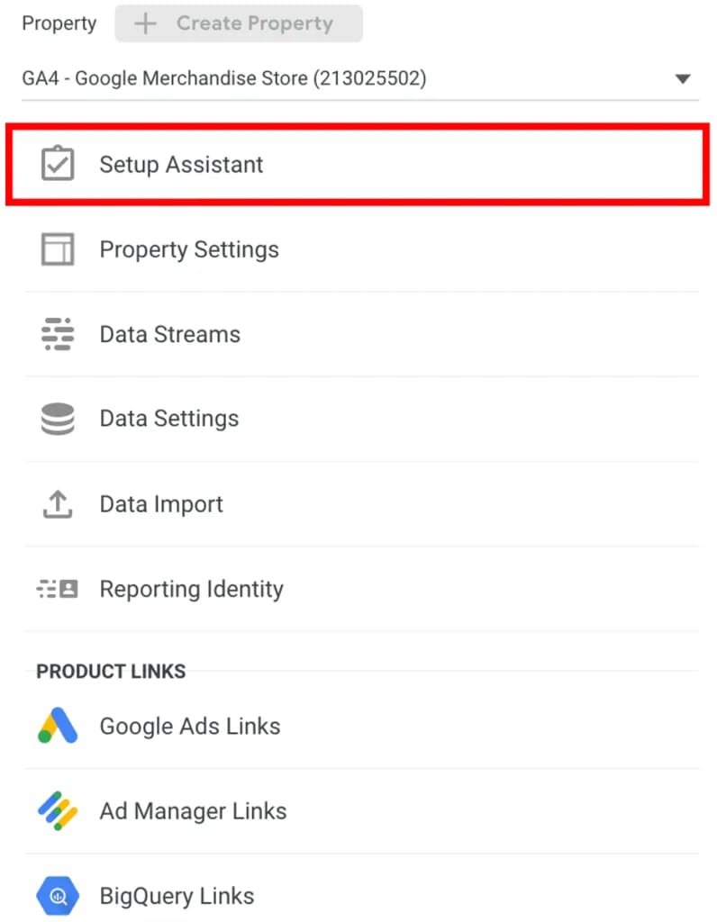 graphic of Google Analytics setup dashboard to add website or app