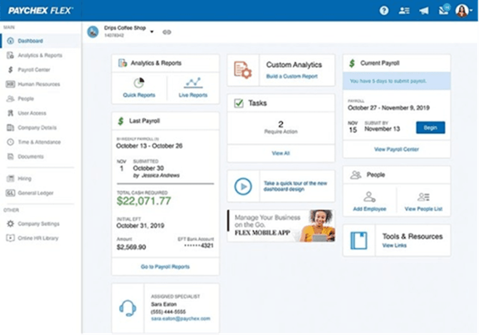 Paychex Flex administrator dashboard