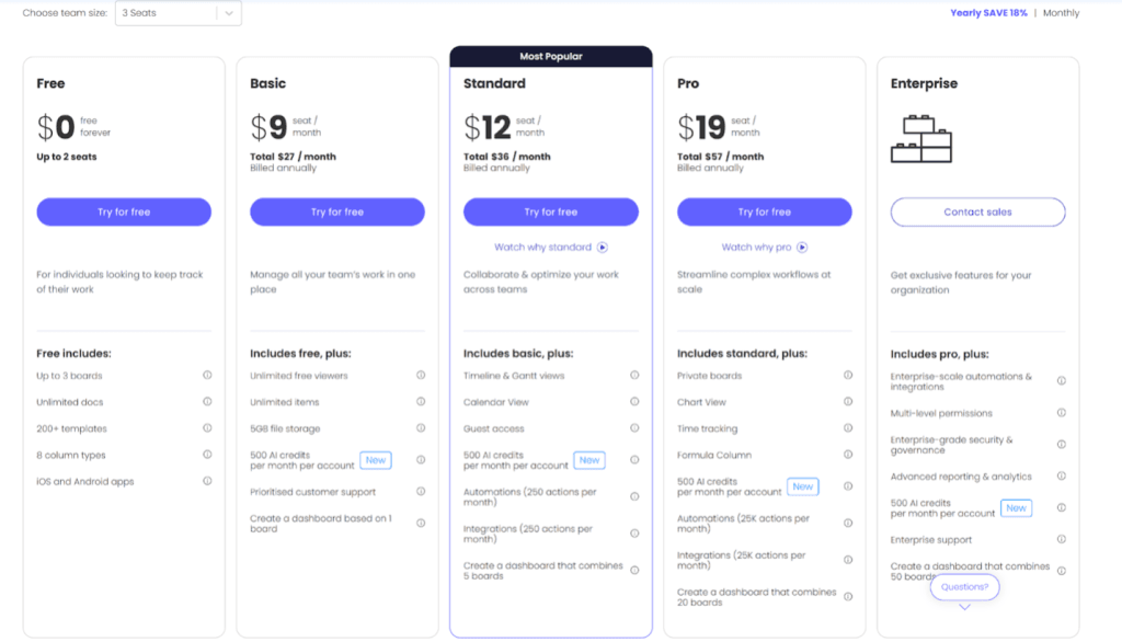 monday.com pricing plans