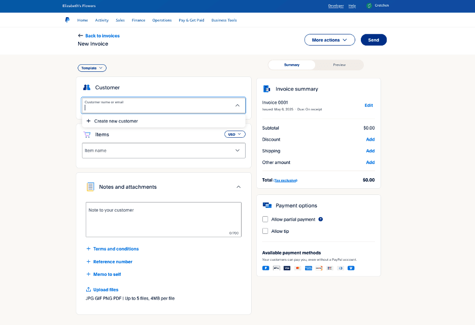 PayPal create new customer