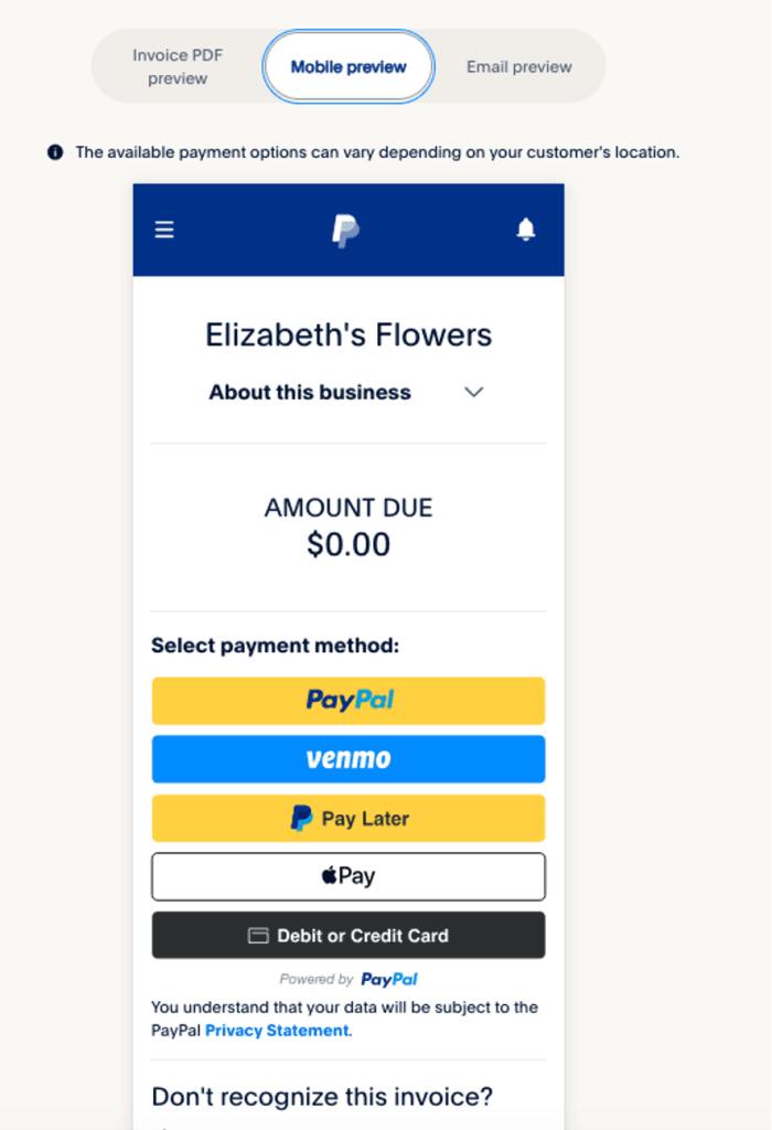 PayPal email preview