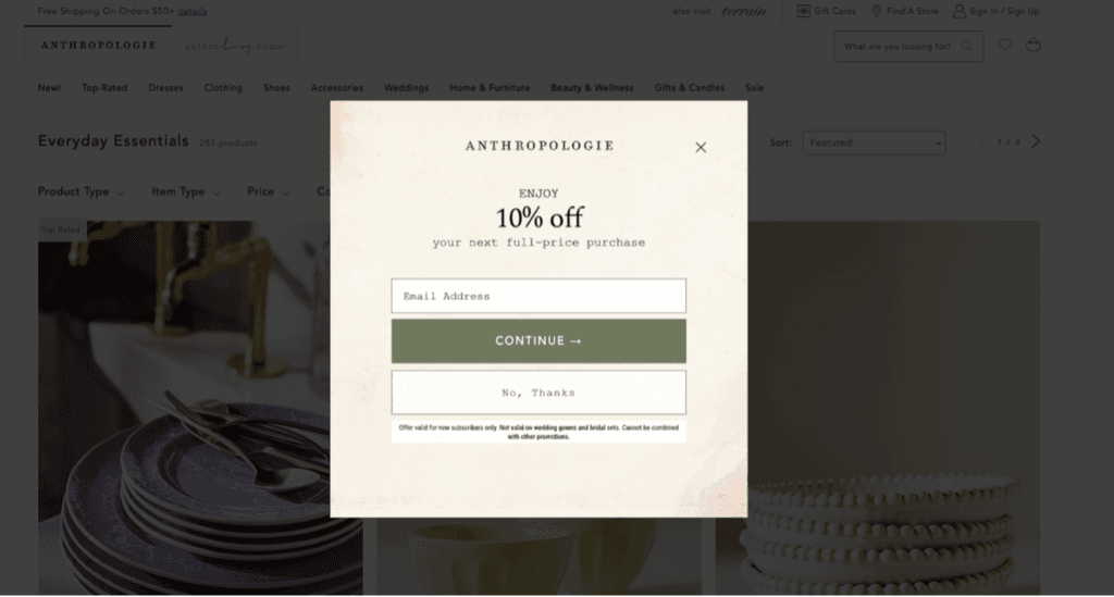 Anthropologie email signup