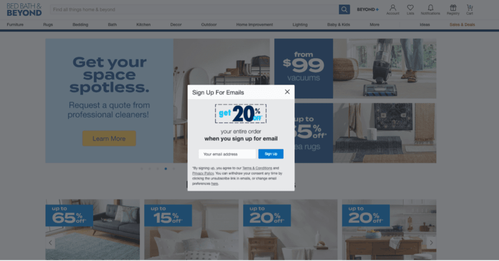Bed Bath & Beyond email signup