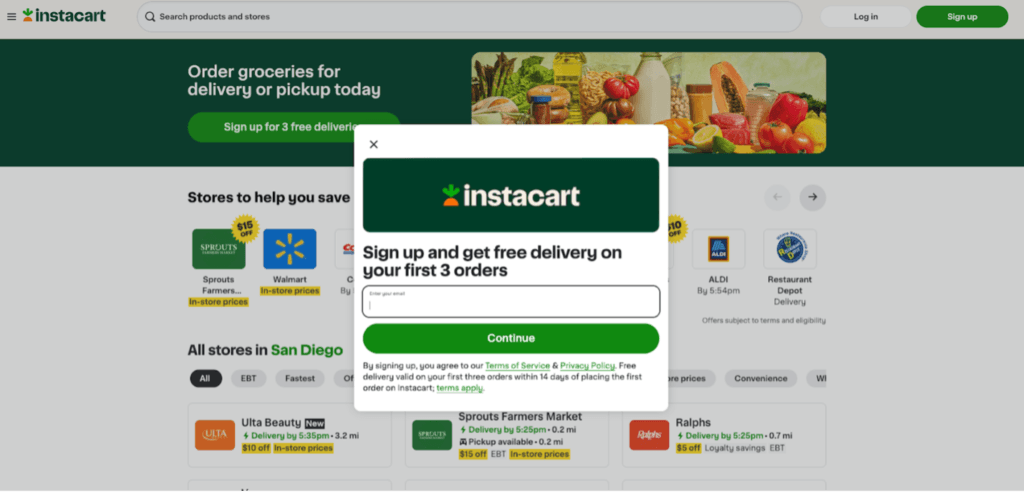 Instacart email signup