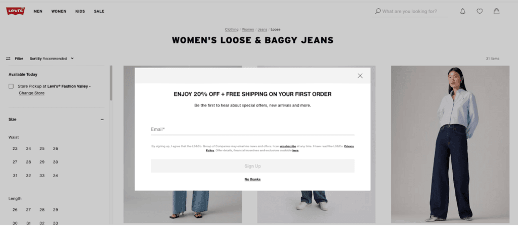 Levi's email signup