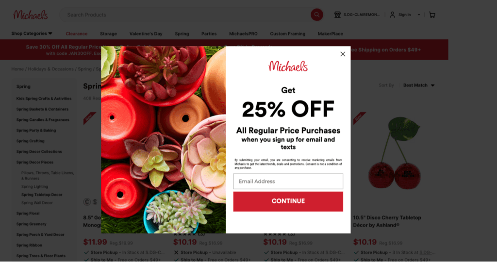 Michaels email signup