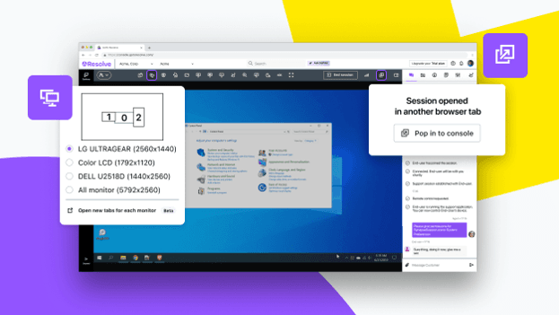 Technician providing remote support through LogMeIn Resolve's browser-based support console.