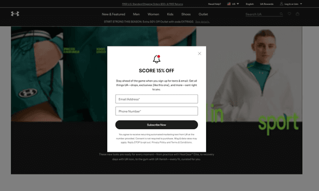 Under Armour email signup