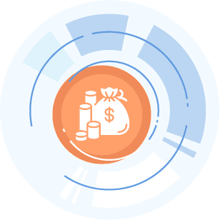 graphic of money bag and coin stacks 