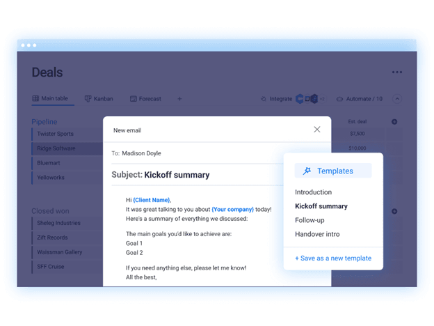 monday CRM email template