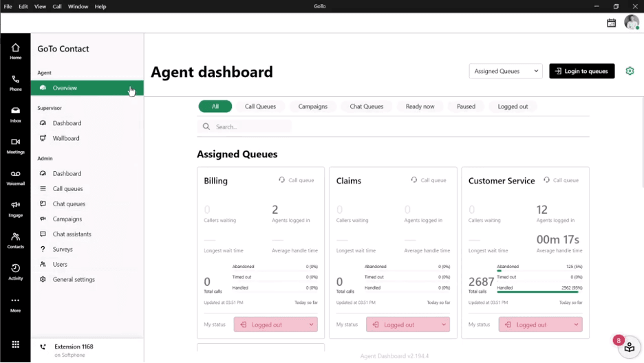 GoTo agent dashboard