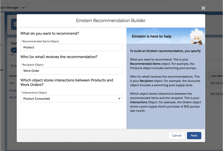 Salesforce Einstein Recommendation Builder