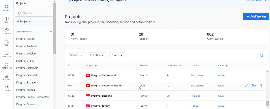 Papaya Global dashboard
