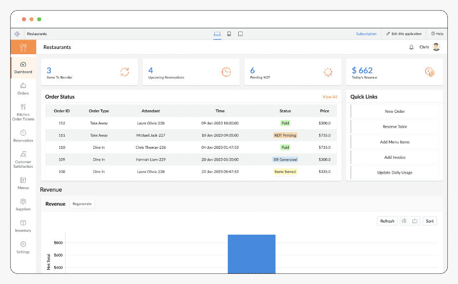 Zoho Restaurant Management app