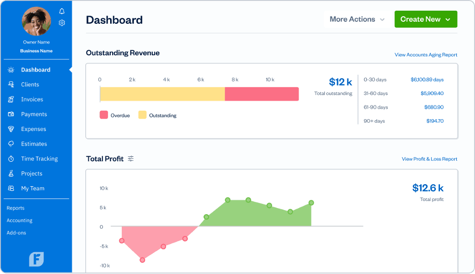 FreshBooks color-coded dashboard