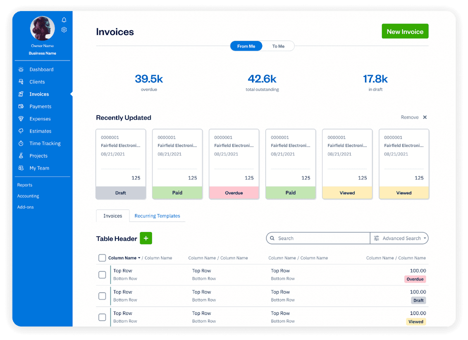 FreshBooks invoices