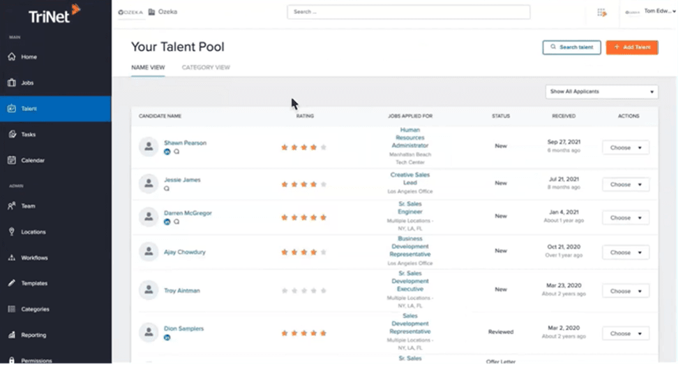 TriNet applicant tracking feature