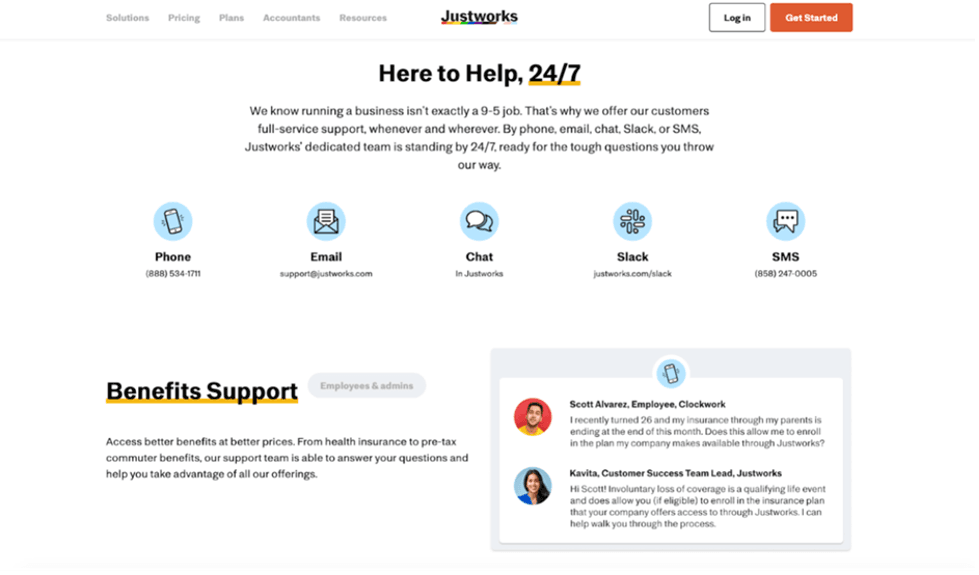 Justworks customer support