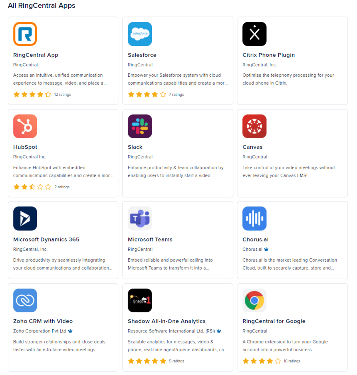 RingCentral app gallery