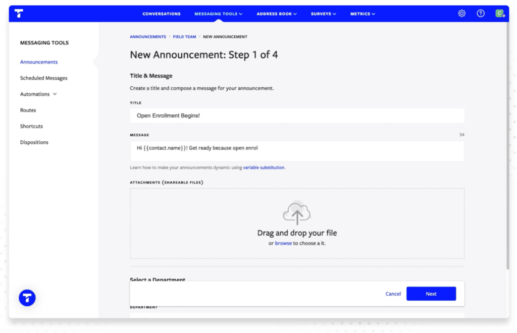 Textline announcements
