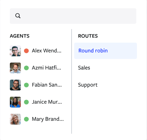 Textline's message routing settings showing Round Robin routing and available agents.