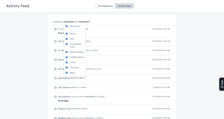 Zendesk Sell activity feed